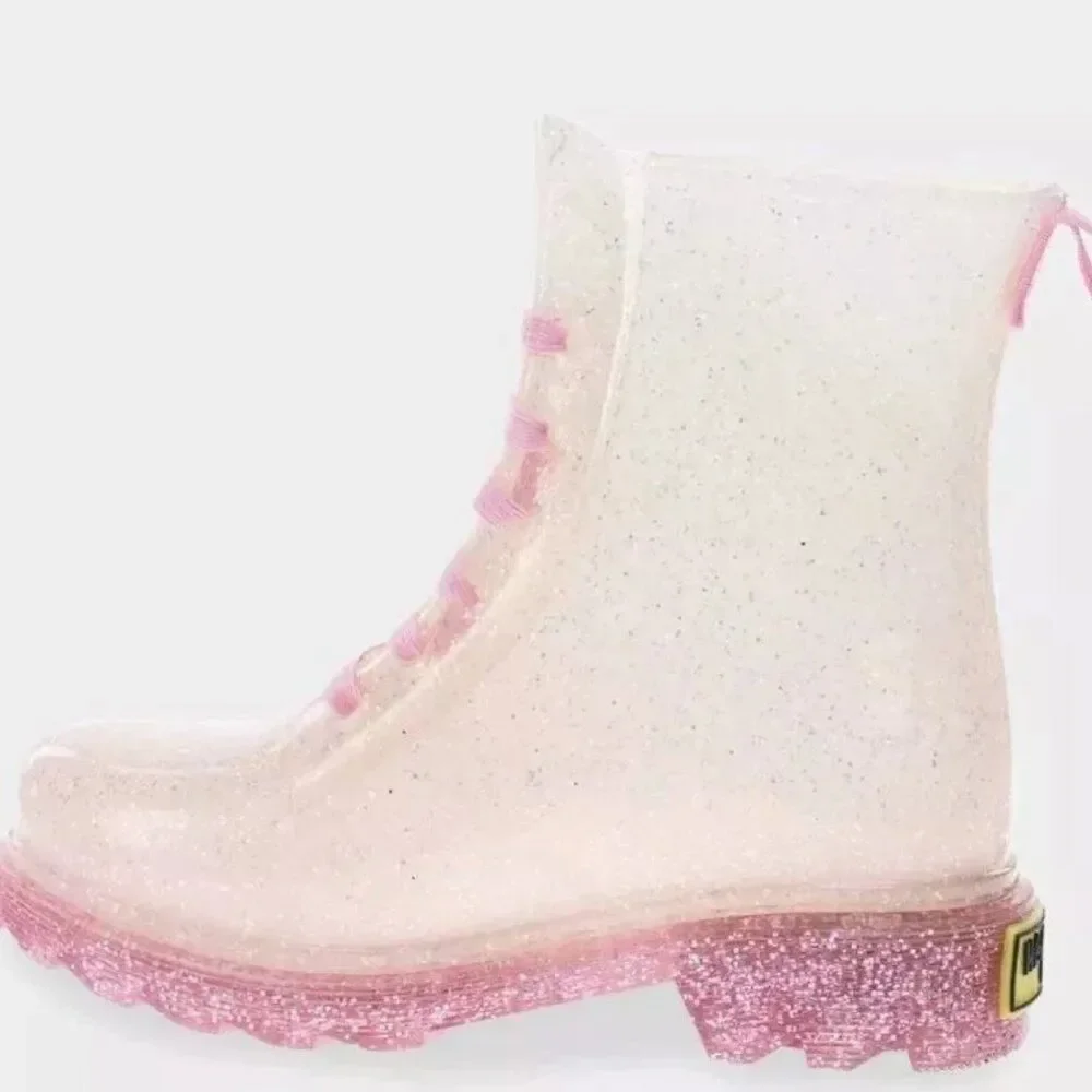 Western Chief Girl's Shimmer Glitter Lighted Combat Boots (Sz-11) Iridescent NEW